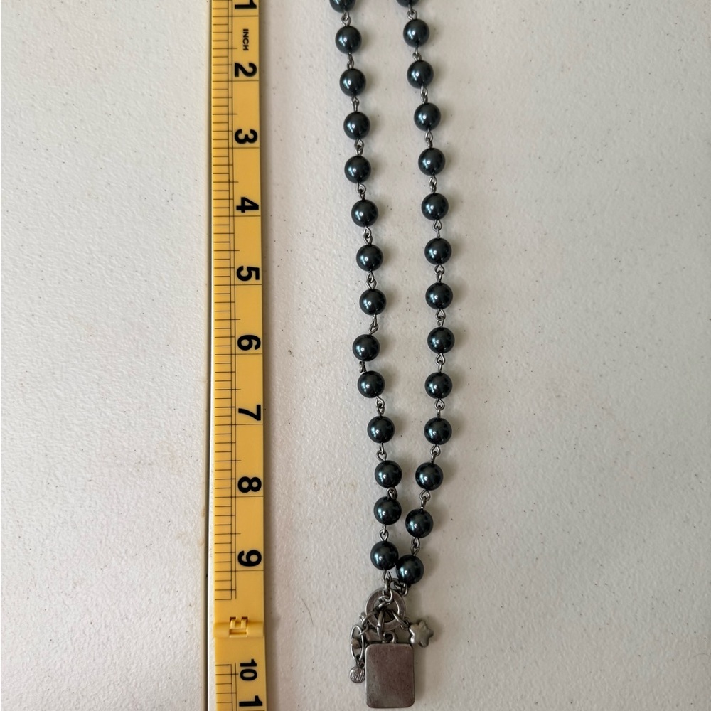 CAbi Heritage Gray Pearls Necklace Silver Charms Toggle Vintage Style Pendant - Picture 3 of 3